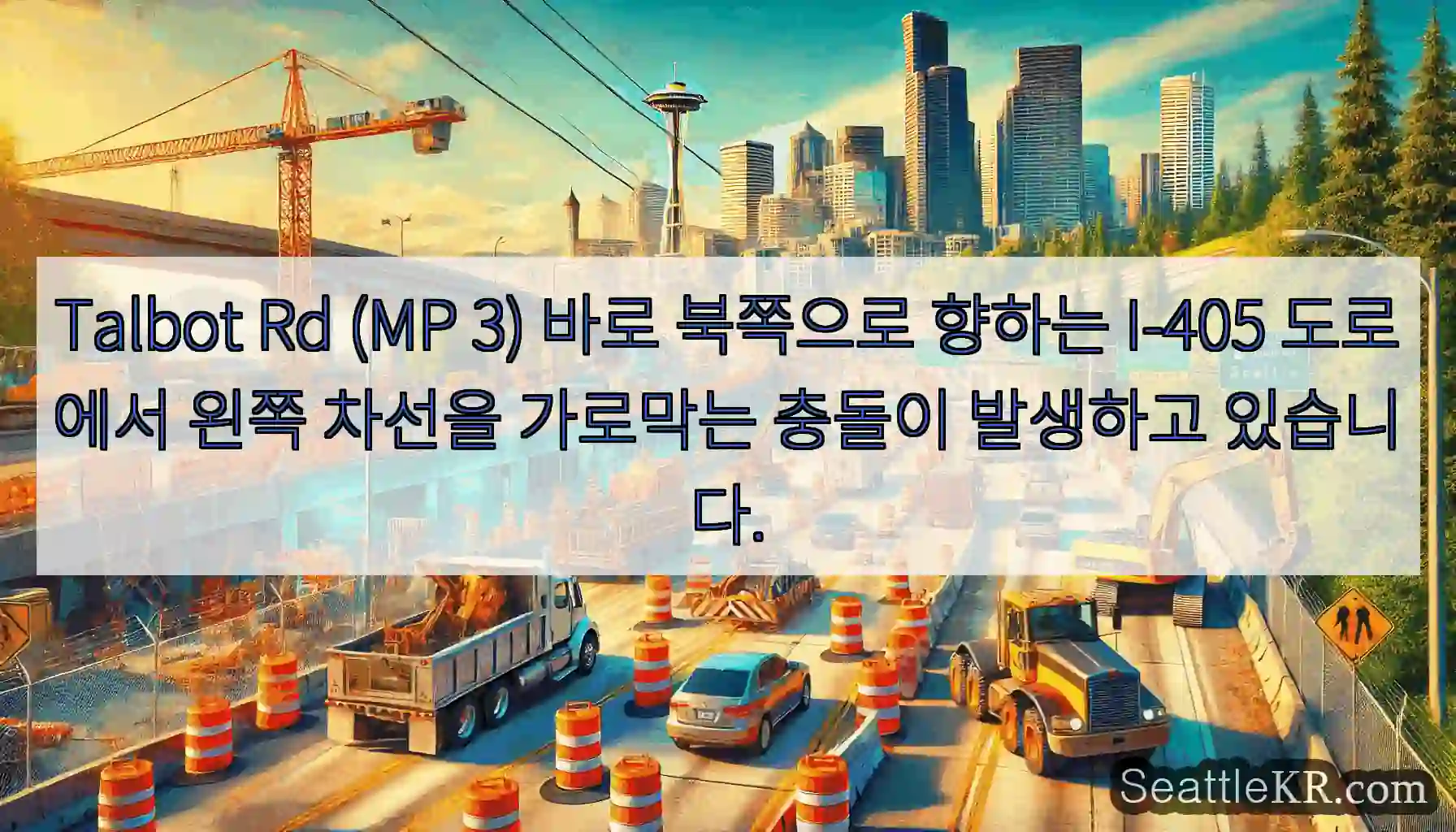 Talbot Rd (MP 3) 바로 북쪽으로 향하는 I-405 도로에서 왼쪽 차선을