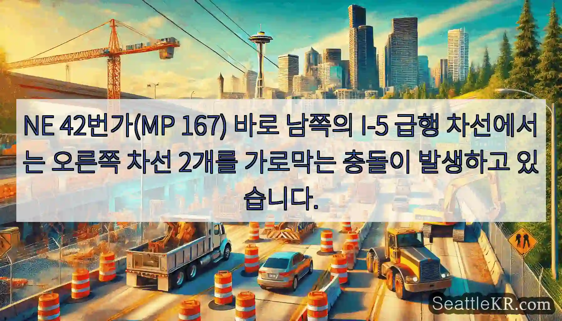 NE 42번가(MP 167) 바로 남쪽의 I-5 급행 차선에서는 오른쪽 차선 2개를