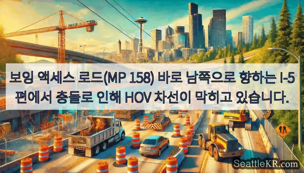 보잉 액세스 로드(MP 158) 바로 남쪽으로 향하는 I-5편에서 충돌로 인해 HOV