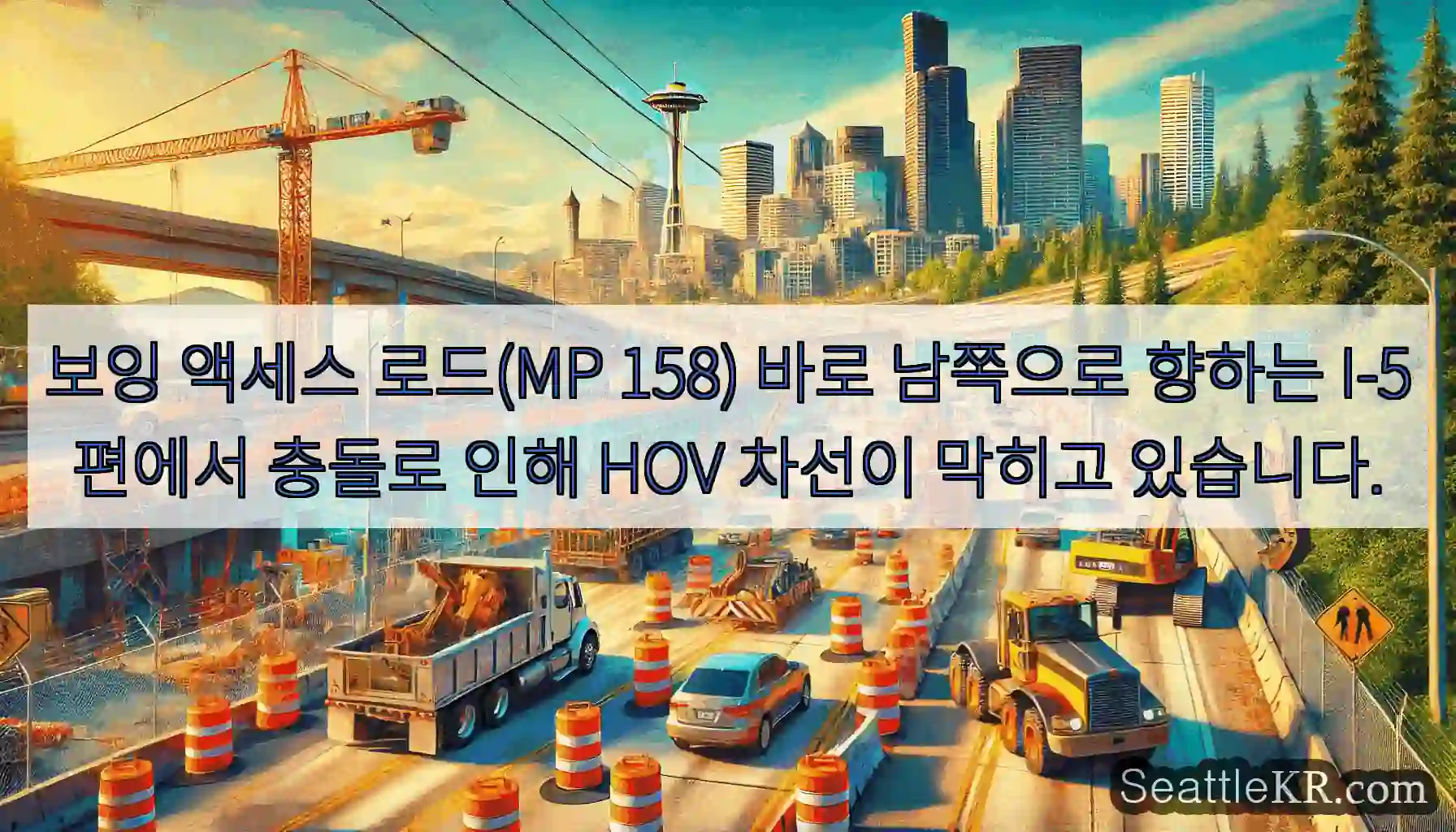 보잉 액세스 로드(MP 158) 바로 남쪽으로 향하는 I-5편에서 충돌로 인해 HOV