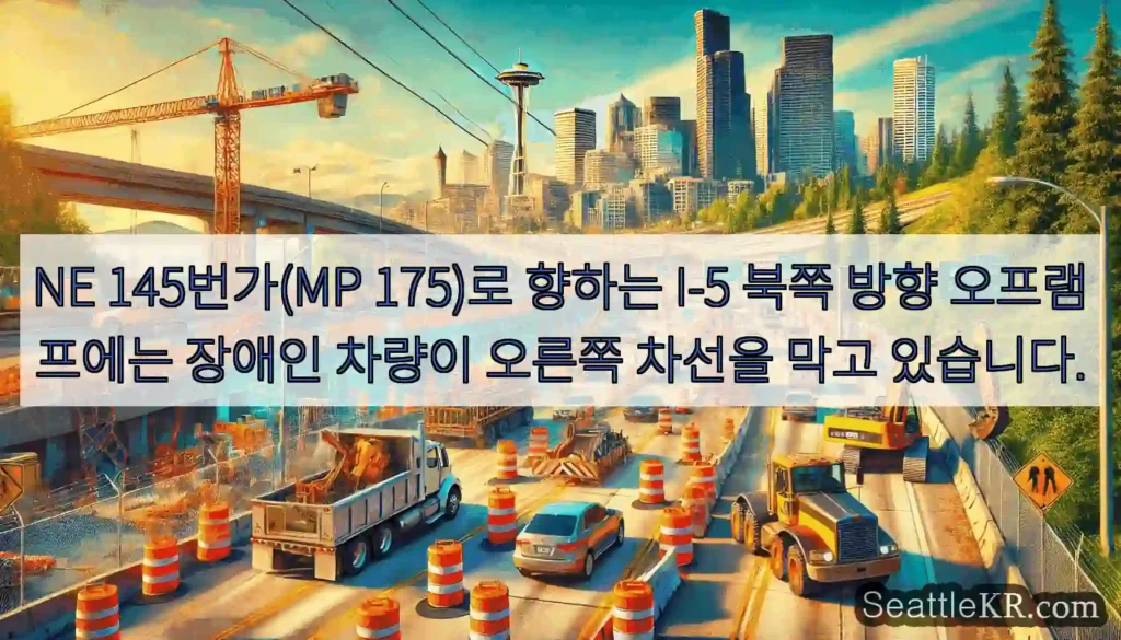 NE 145번가(MP 175)로 향하는 I-5 북쪽 방향 오프램프에는 장애인 차량이