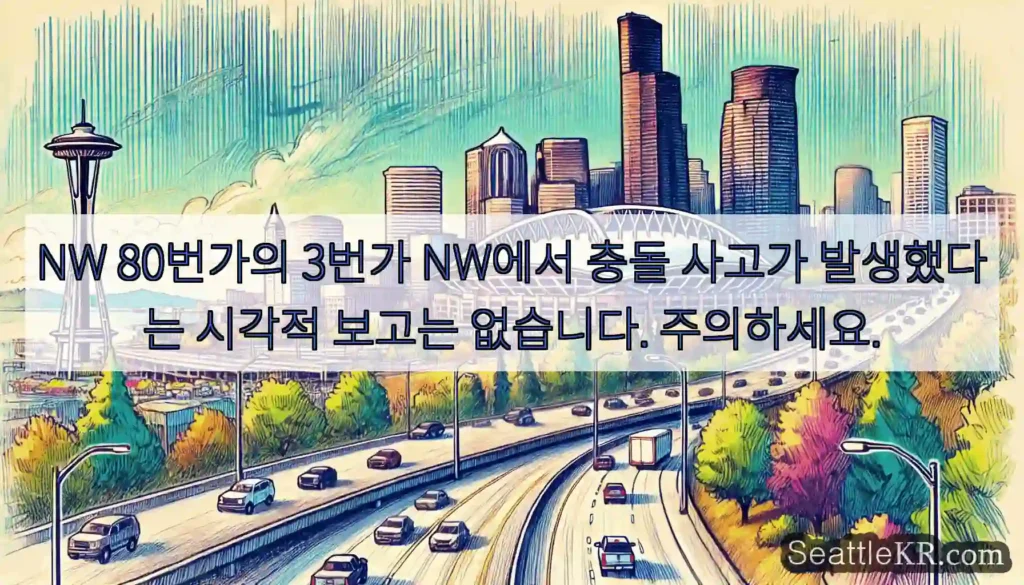 NW 80번가의 3번가 NW에서 충돌 사고가 발생했다는 시각적 보고는 없습니다.