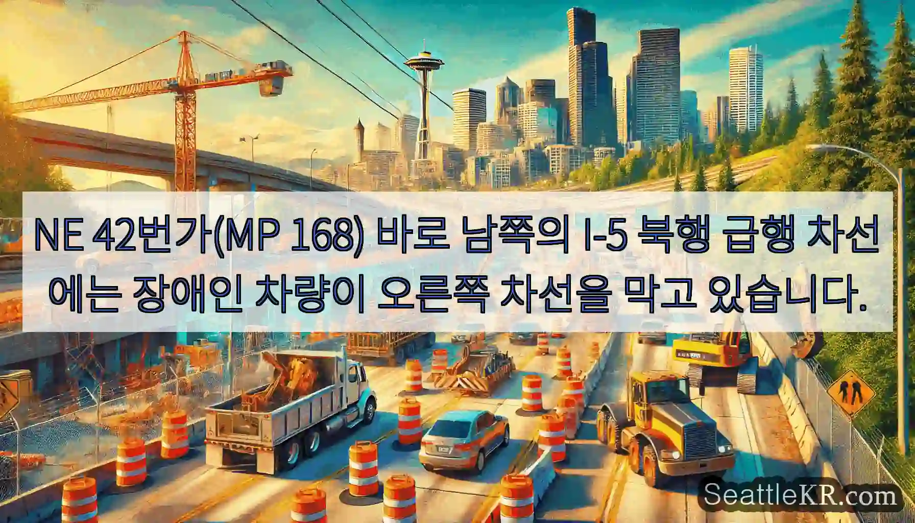 NE 42번가(MP 168) 바로 남쪽의 I-5 북행 급행 차선에는 장애인 차량이 오른쪽