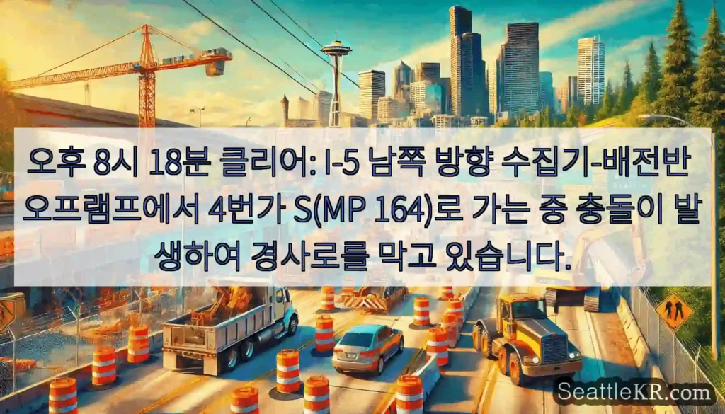 오후 8시 18분 클리어: I-5 남쪽 방향 수집기-배전반 오프램프에서 4번가 S(MP
