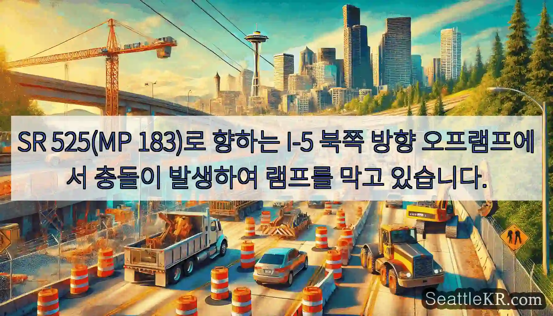 SR 525(MP 183)로 향하는 I-5 북쪽 방향 오프램프에서 충돌이 발생하여 램프를