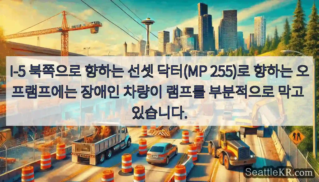 I-5 북쪽으로 향하는 선셋 닥터(MP 255)로 향하는 오프램프에는 장애인 차량이