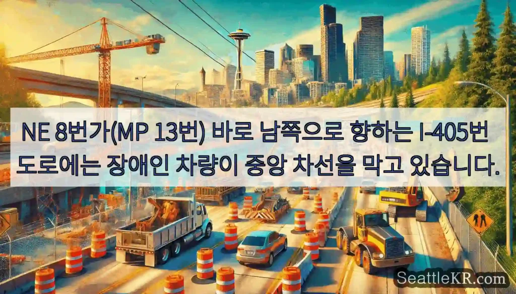 NE 8번가(MP 13번) 바로 남쪽으로 향하는 I-405번 도로에는 장애인 차량이 중앙