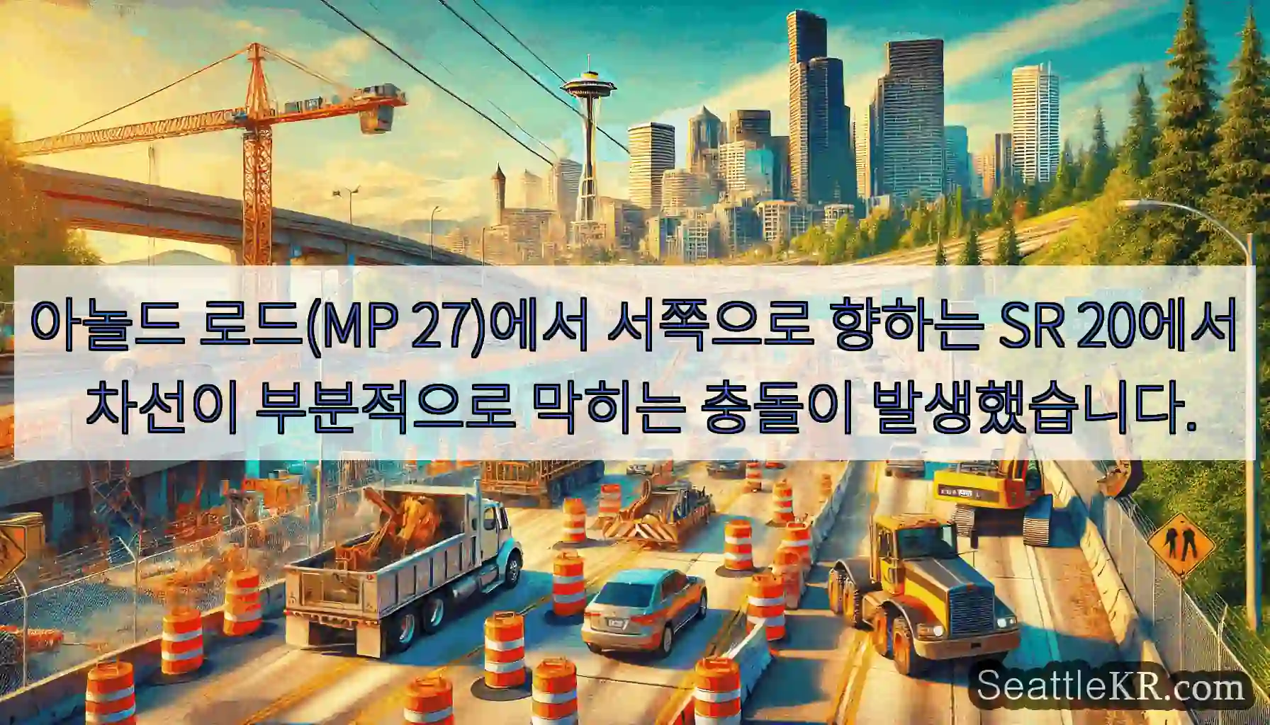 아놀드 로드(MP 27)에서 서쪽으로 향하는 SR 20에서 차선이 부분적으로 막히는