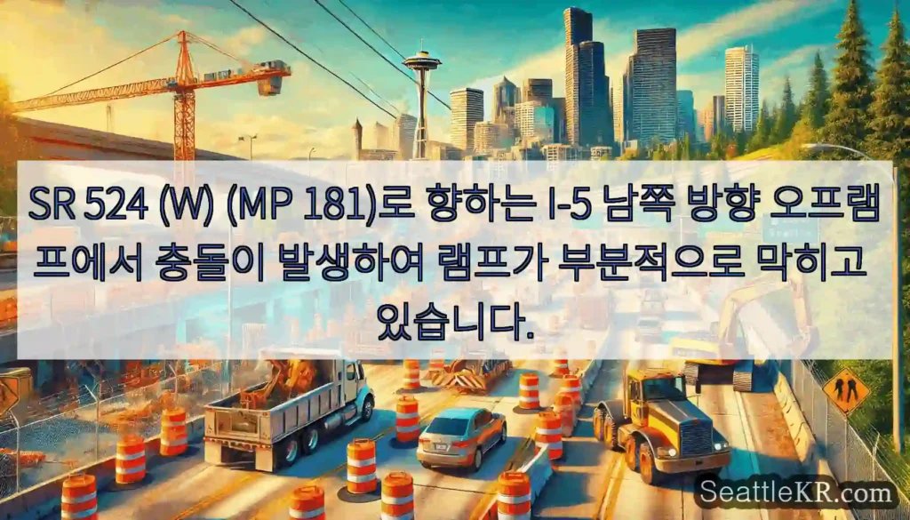 SR 524 (W) (MP 181)로 향하는 I-5 남쪽 방향 오프램프에서 충돌이