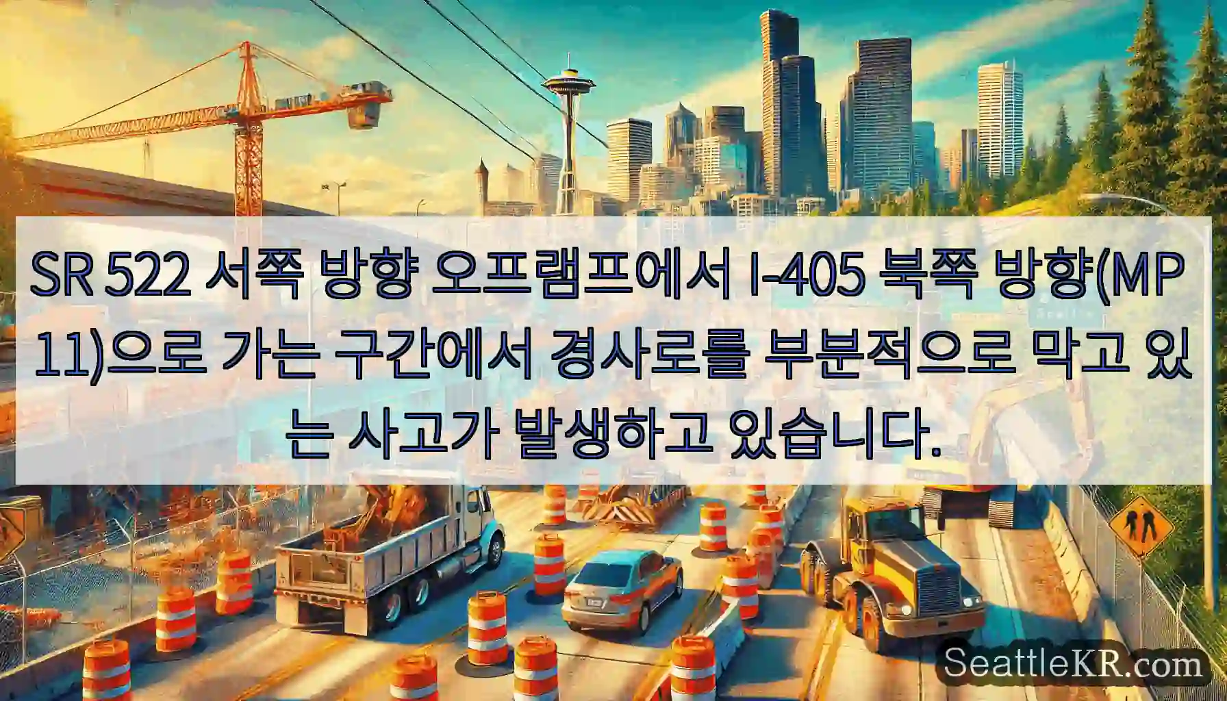 SR 522 서쪽 방향 오프램프에서 I-405 북쪽 방향(MP 11)으로 가는 구간에서