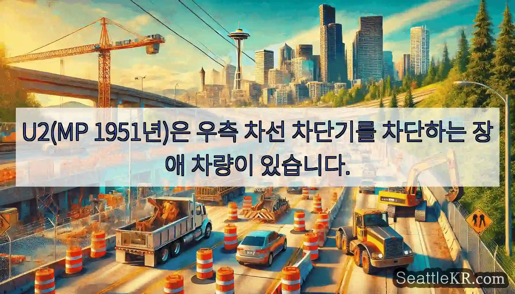 U2(MP 1951년)은 우측 차선 차단기를 차단하는 장애 차량이 있습니다.