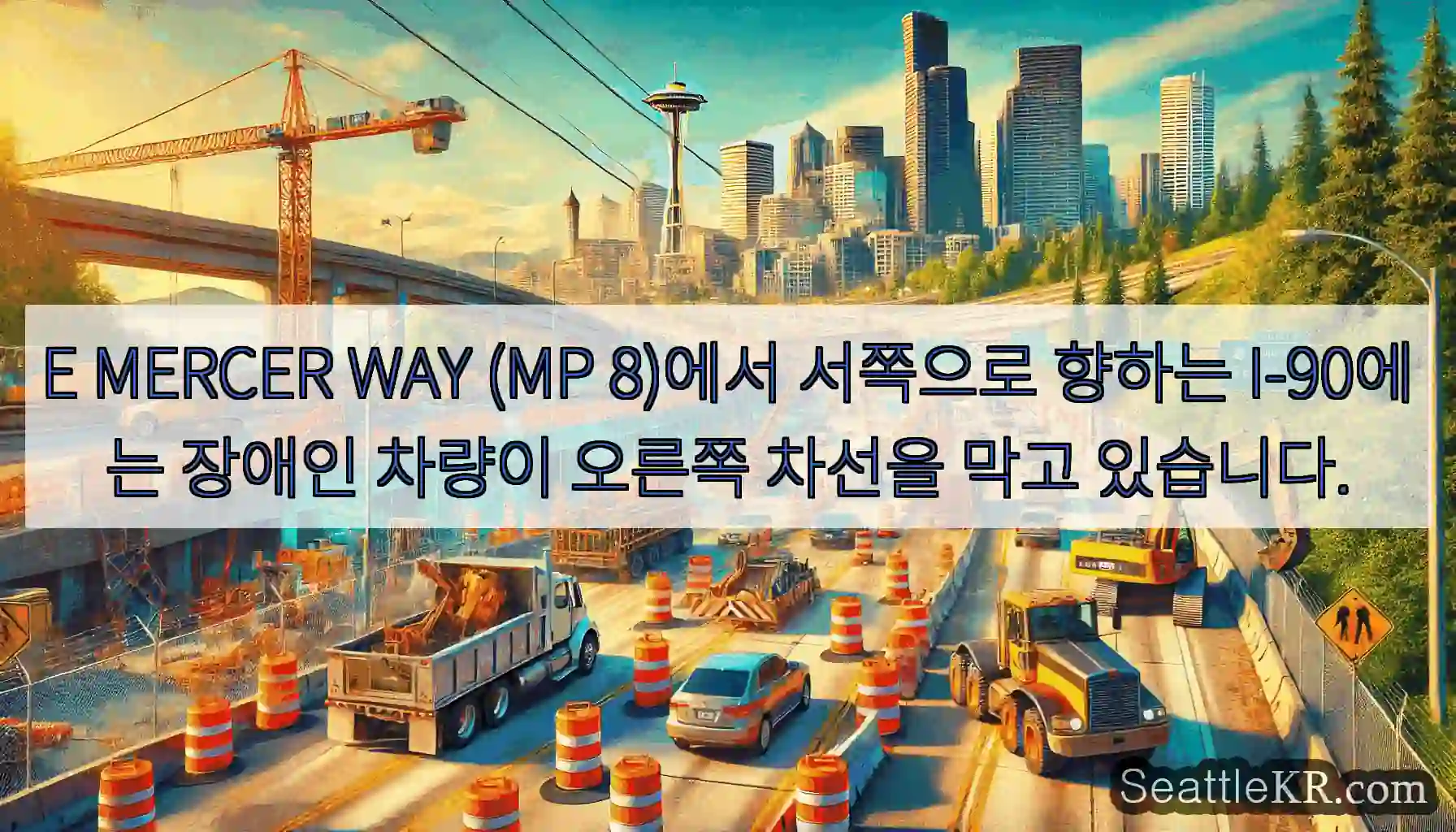 E MERCER WAY (MP 8)에서 서쪽으로 향하는 I-90에는 장애인 차량이 오른쪽