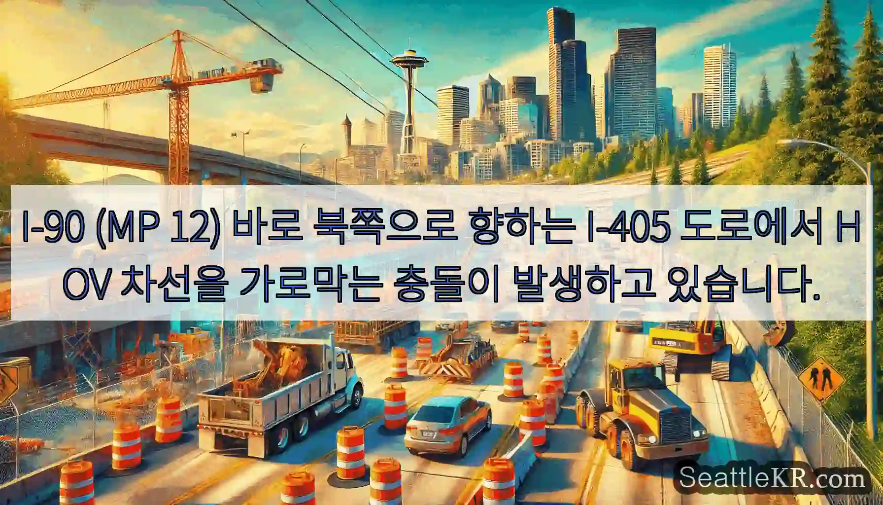 I-90 (MP 12) 바로 북쪽으로 향하는 I-405 도로에서 HOV 차선을 가로막는