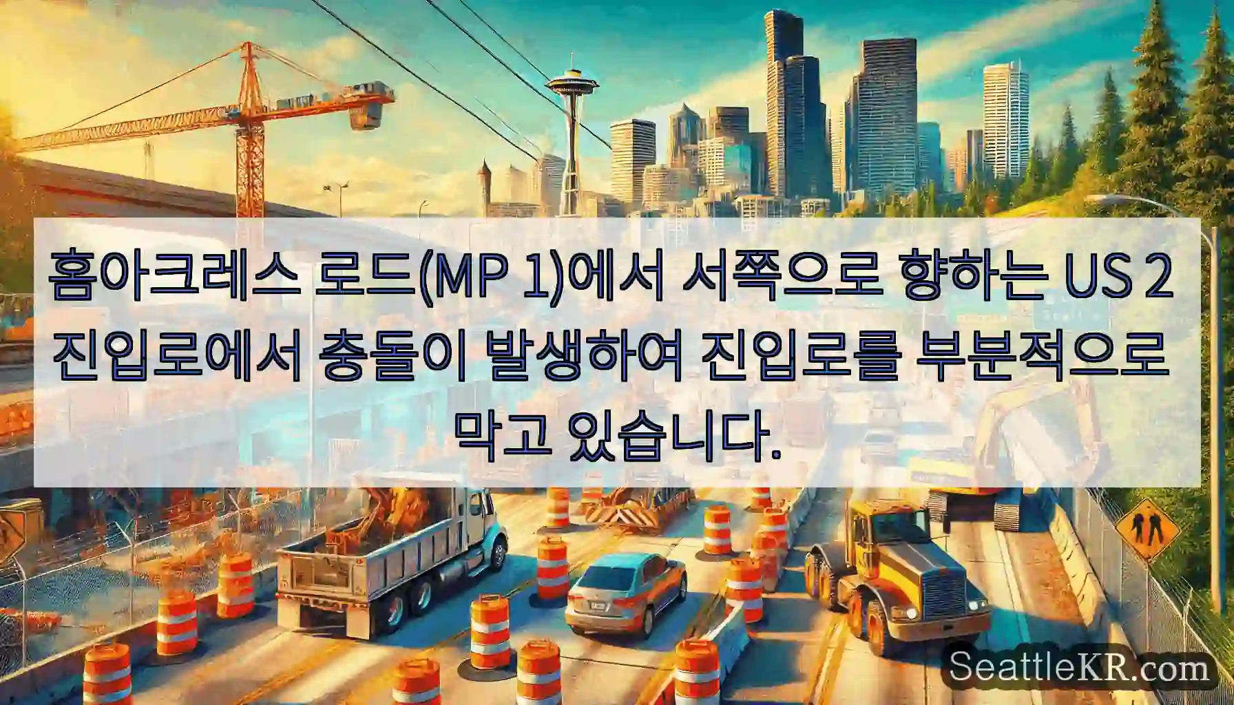 홈아크레스 로드(MP 1)에서 서쪽으로 향하는 US 2 진입로에서 충돌이 발생하여