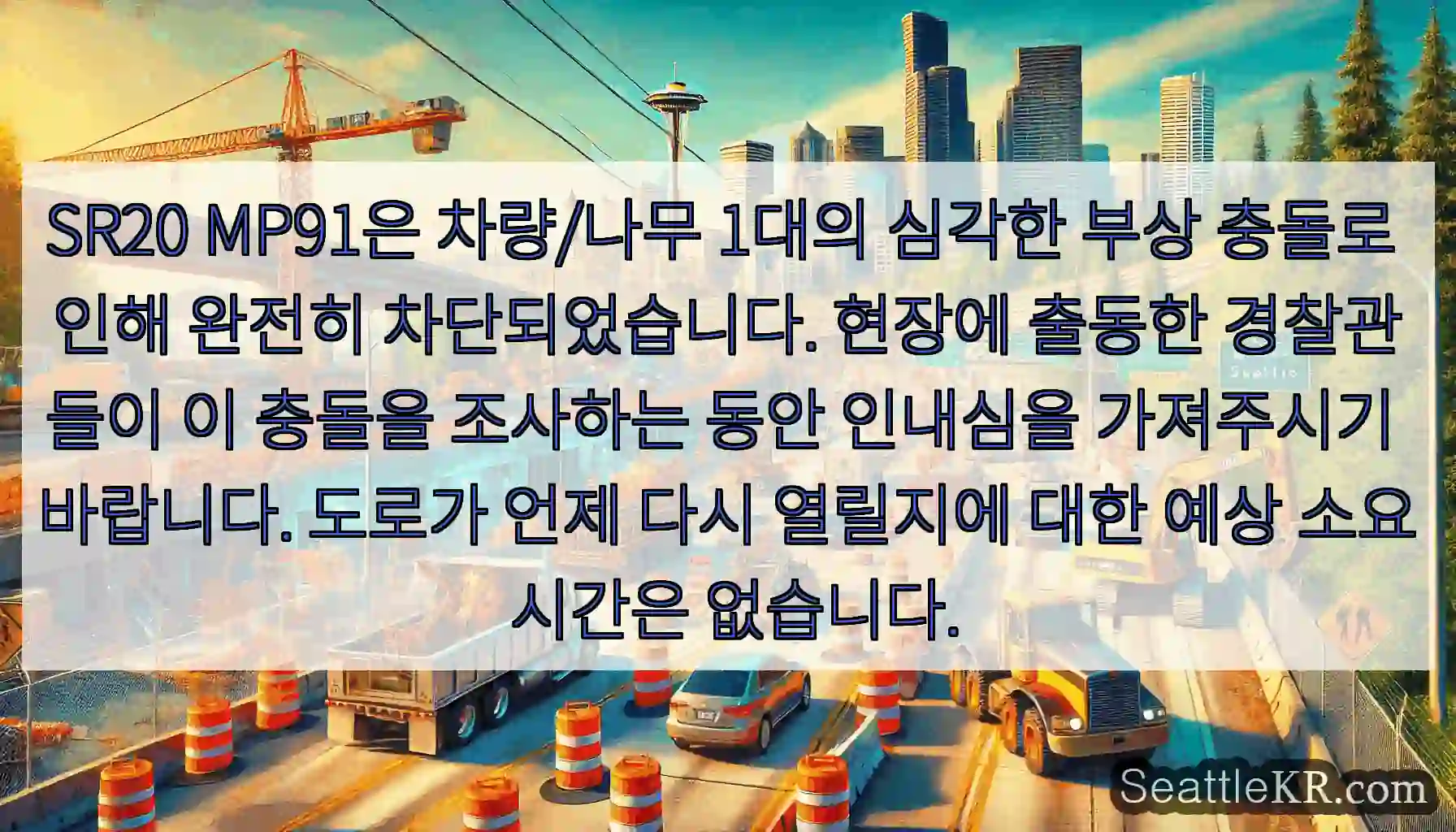 SR20 MP91은 차량/나무 1대의 심각한 부상 충돌로 인해 완전히 차단되었습니다.