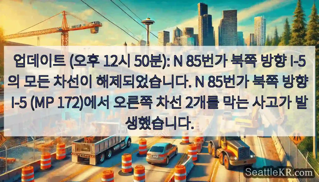 업데이트 (오후 12시 50분): N 85번가 북쪽 방향 I-5의 모든 차선이