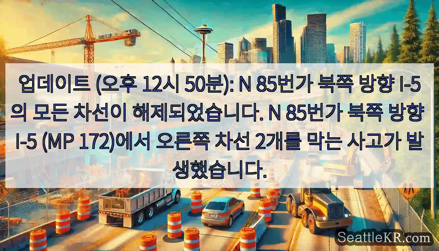 업데이트 (오후 12시 50분): N 85번가 북쪽 방향 I-5의 모든 차선이