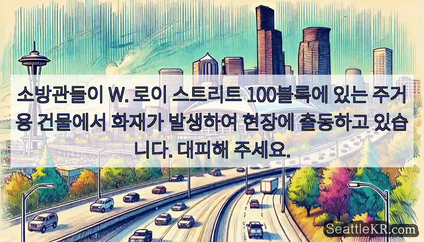 소방관들이 W. 로이 스트리트 100블록에 있는 주거용 건물에서 화재가 발생하여 현장에