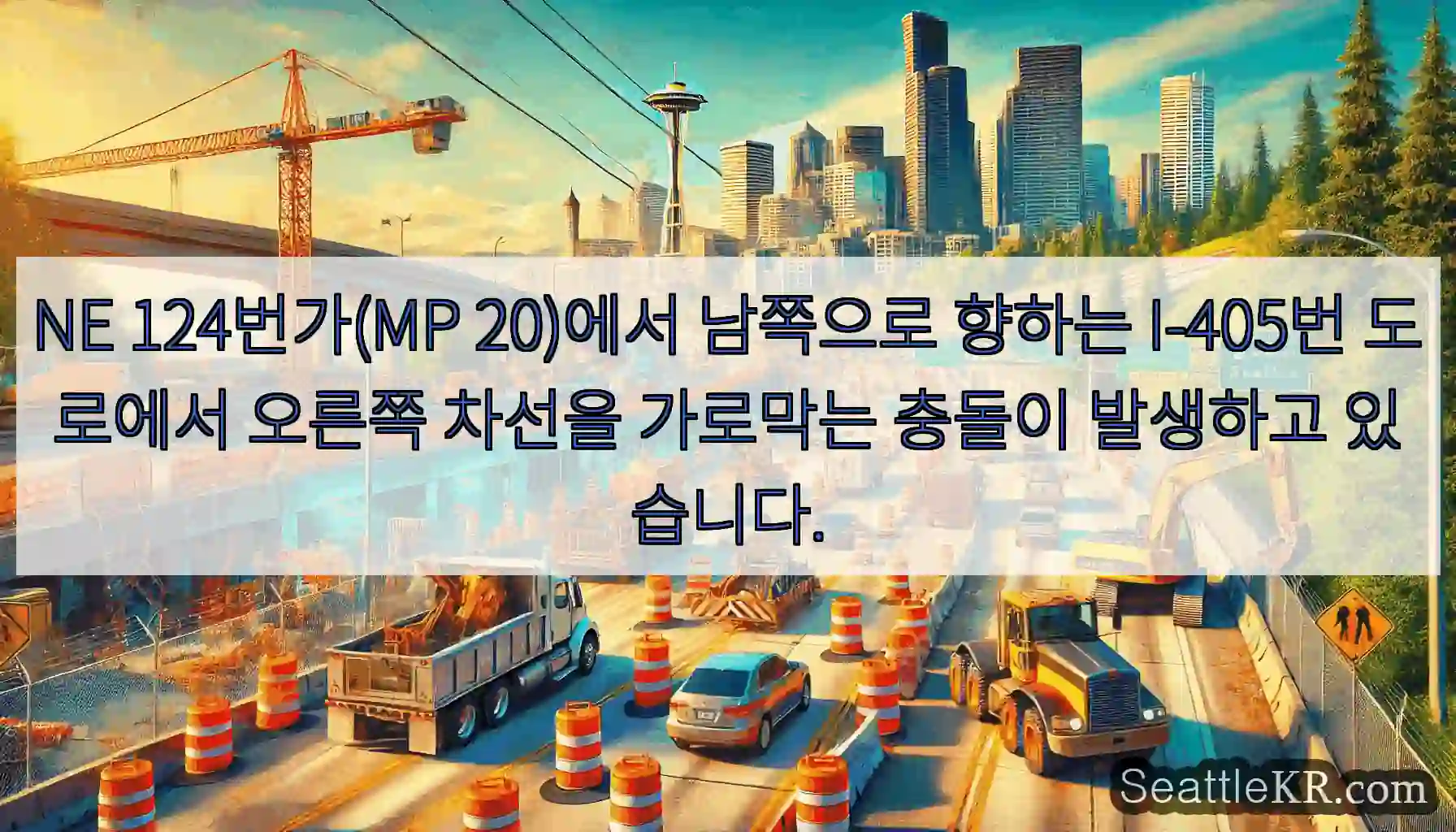 NE 124번가(MP 20)에서 남쪽으로 향하는 I-405번 도로에서 오른쪽 차선을