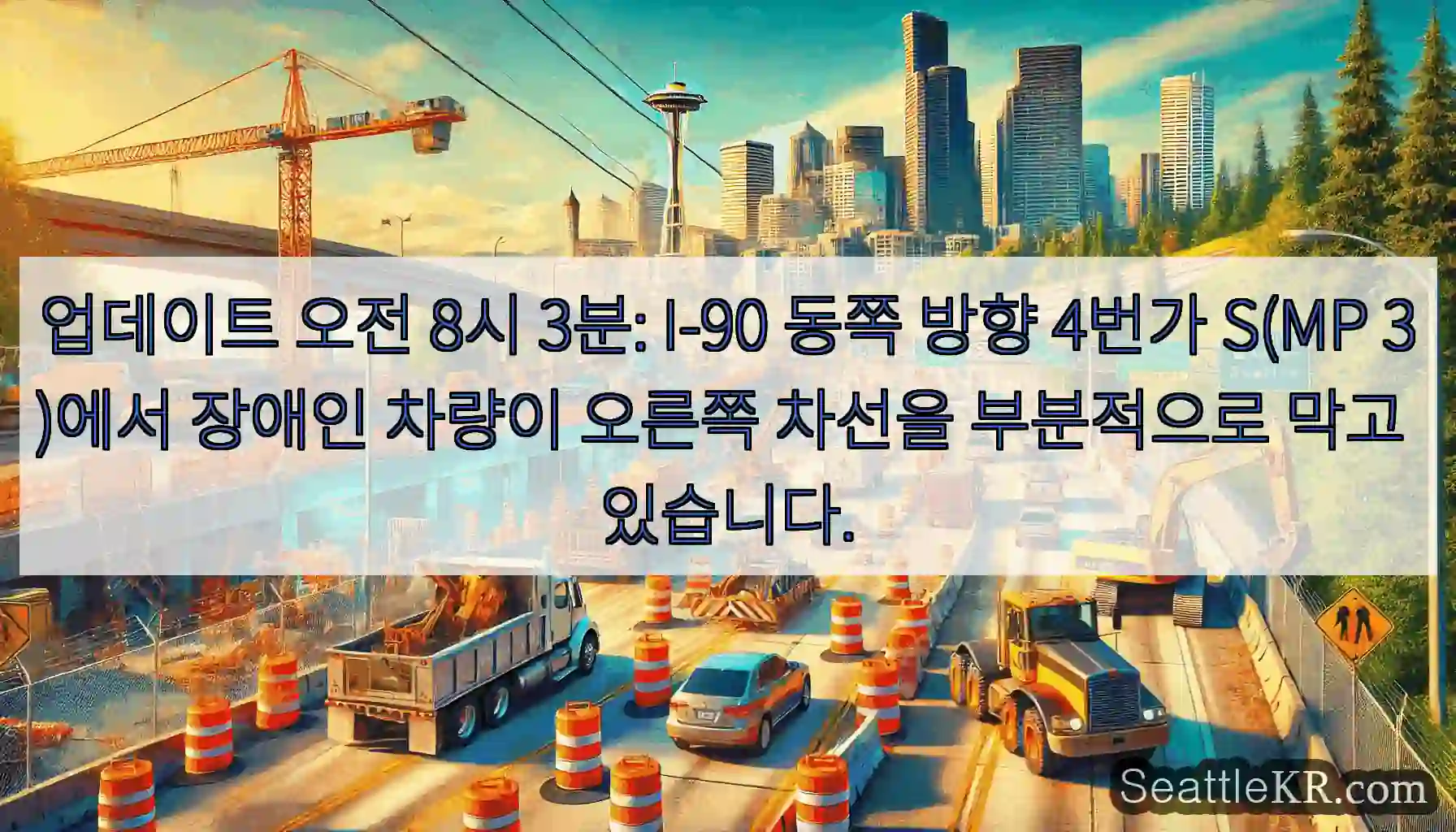 업데이트 오전 8시 3분: I-90 동쪽 방향 4번가 S(MP 3)에서 장애인 차량이