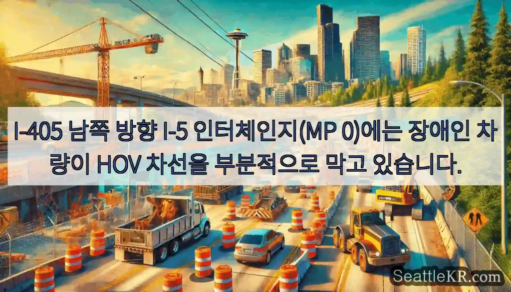I-405 남쪽 방향 I-5 인터체인지(MP 0)에는 장애인 차량이 HOV 차선을