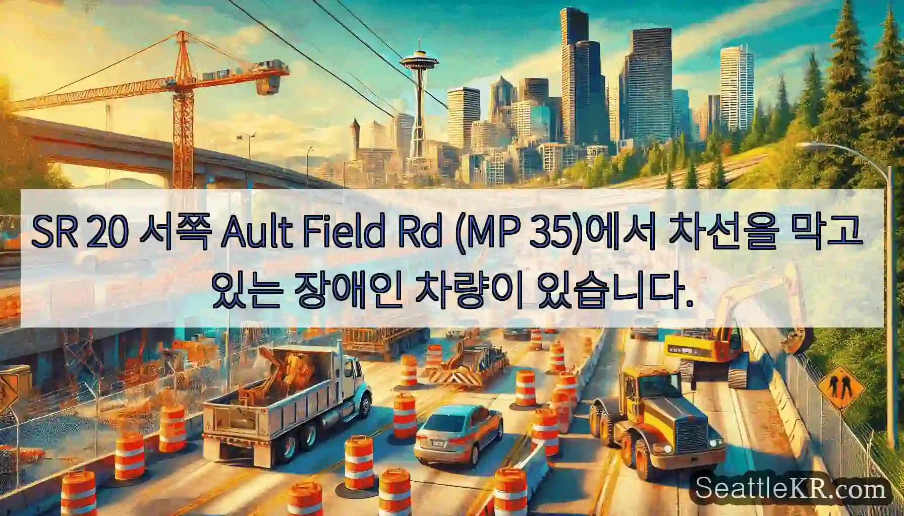 SR 20 서쪽 Ault Field Rd (MP 35)에서 차선을 막고 있는 장애인