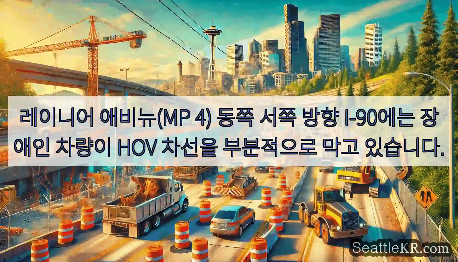 레이니어 애비뉴(MP 4) 동쪽 서쪽 방향 I-90에는 장애인 차량이 HOV 차선을