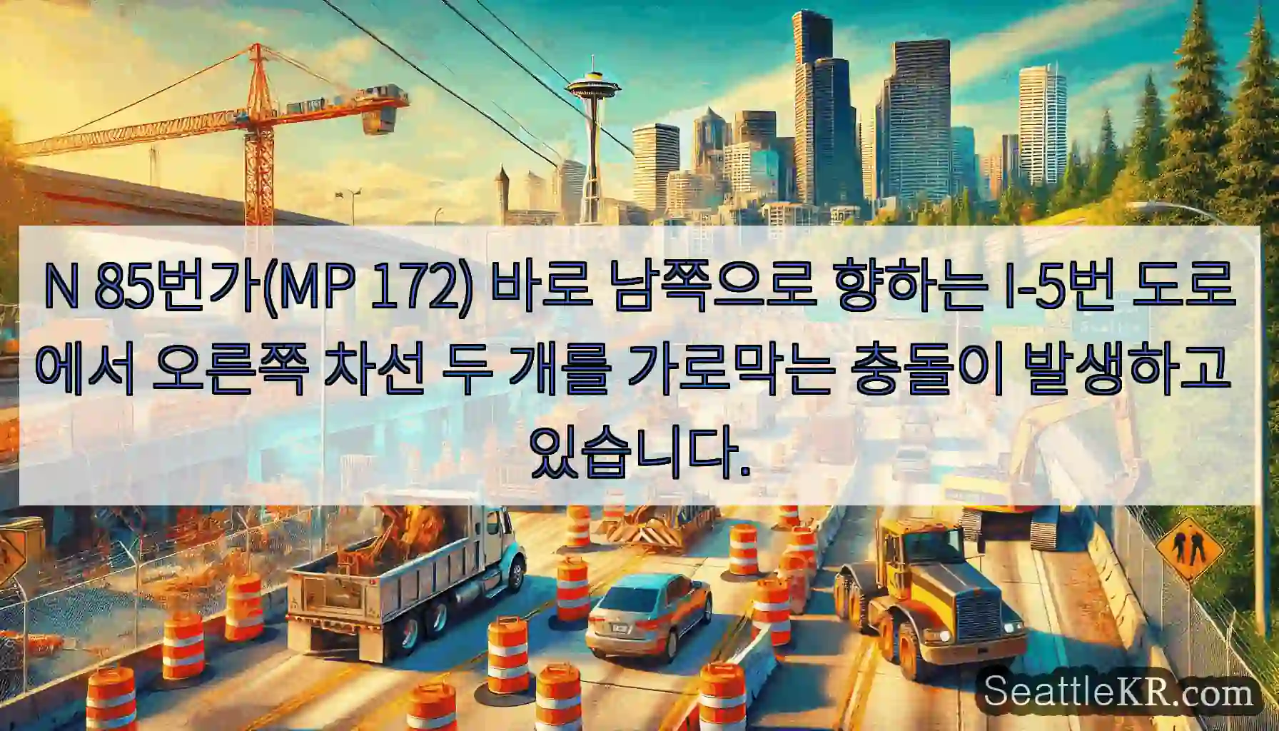 N 85번가(MP 172) 바로 남쪽으로 향하는 I-5번 도로에서 오른쪽 차선 두 개를