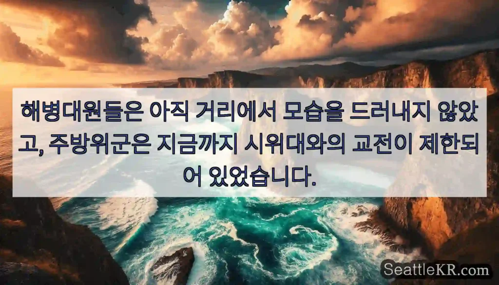 해병대원들은 아직 거리에서 모습을 드러내지 않았고, 주방위군은 지금까지 시위대와의 교전이