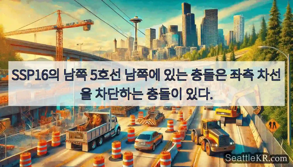 SSP16의 남쪽 5호선 남쪽에 있는 충돌은 좌측 차선을 차단하는 충돌이 있다.