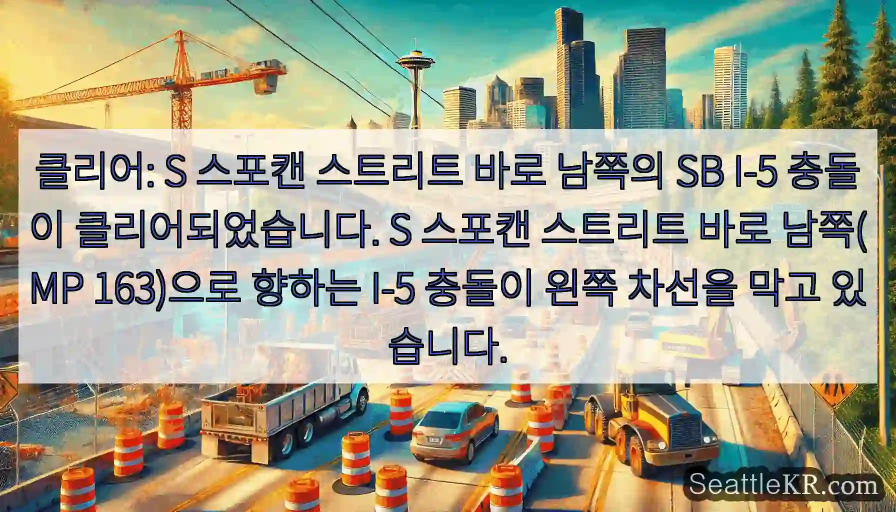 클리어: S 스포캔 스트리트 바로 남쪽의 SB I-5 충돌이 클리어되었습니다. S 스포캔