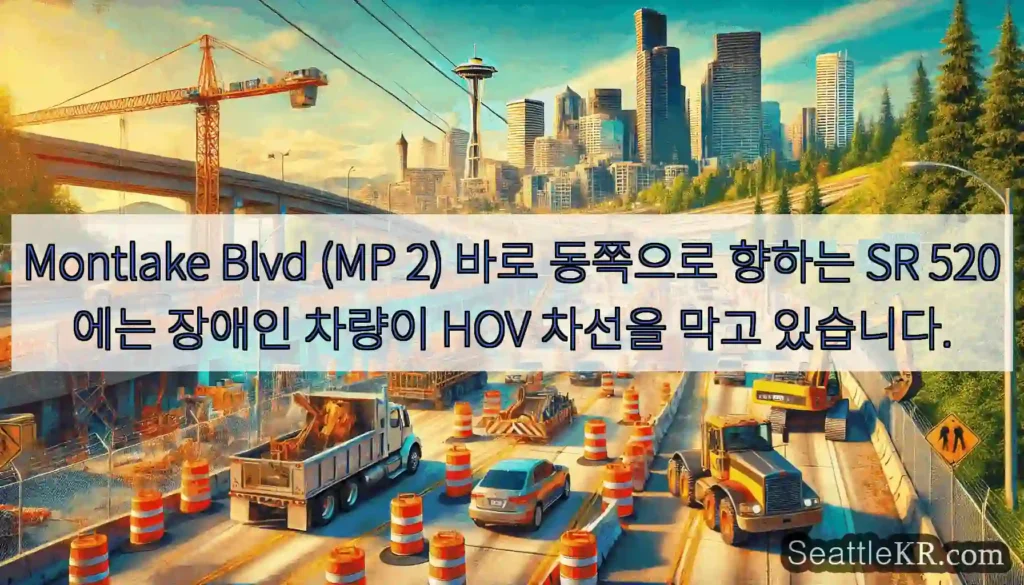 Montlake Blvd (MP 2) 바로 동쪽으로 향하는 SR 520에는 장애인 차량이