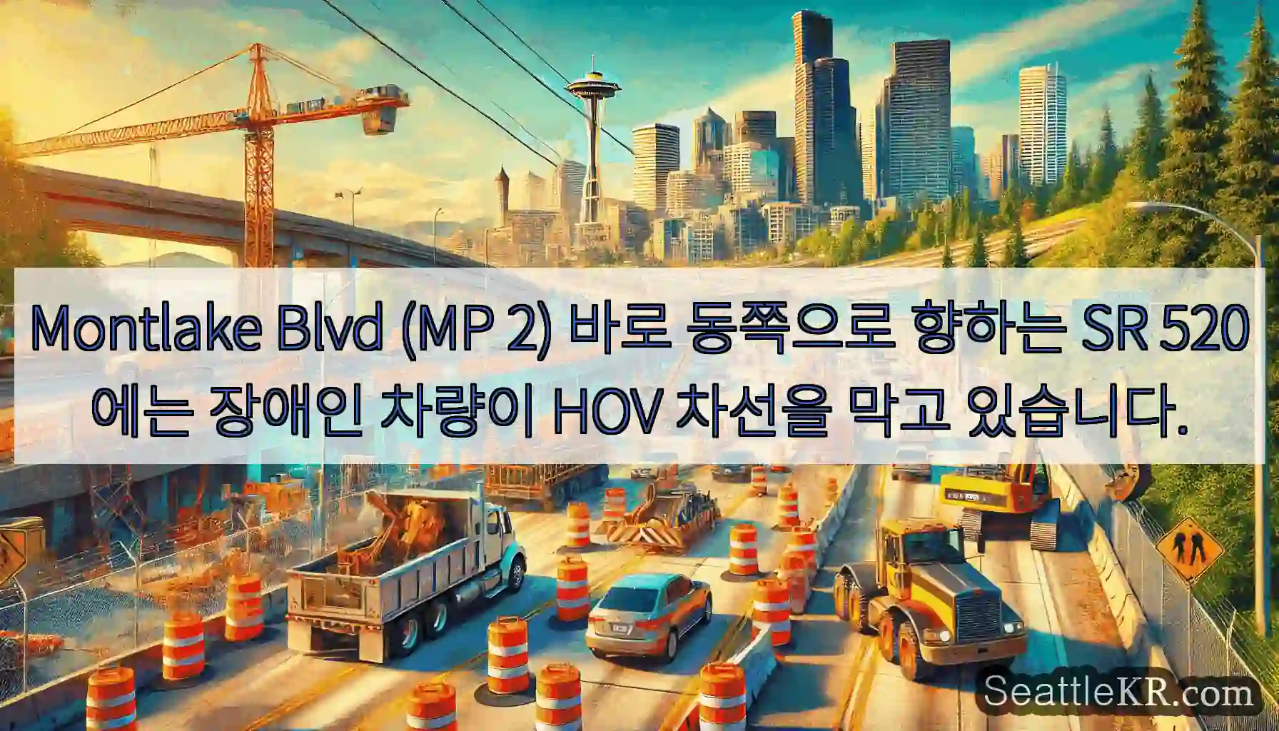 Montlake Blvd (MP 2) 바로 동쪽으로 향하는 SR 520에는 장애인 차량이