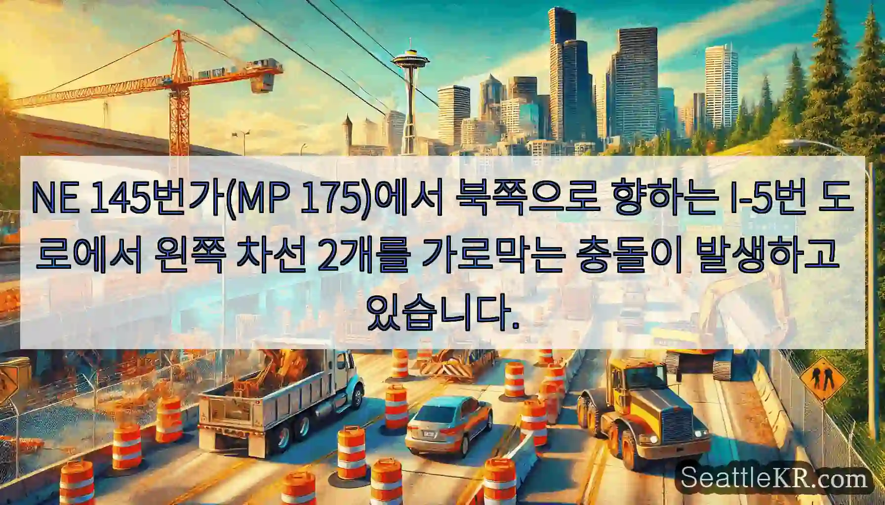 NE 145번가(MP 175)에서 북쪽으로 향하는 I-5번 도로에서 왼쪽 차선 2개를