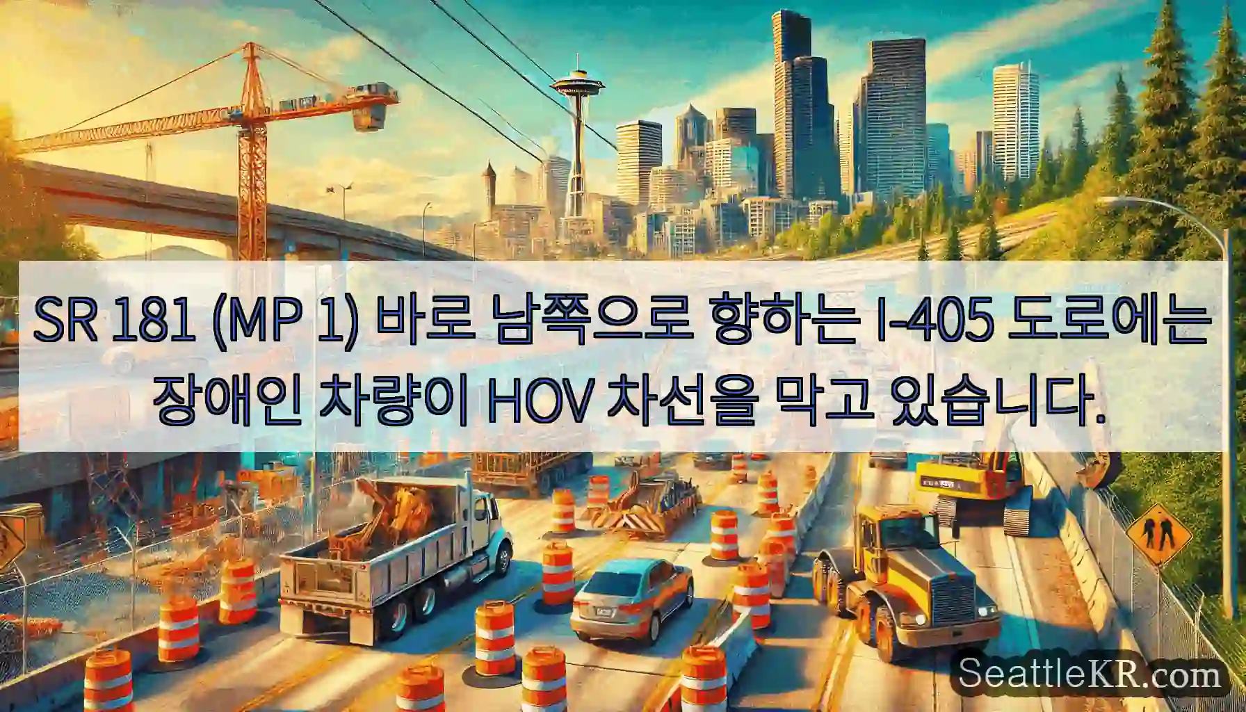 SR 181 (MP 1) 바로 남쪽으로 향하는 I-405 도로에는 장애인 차량이 HOV