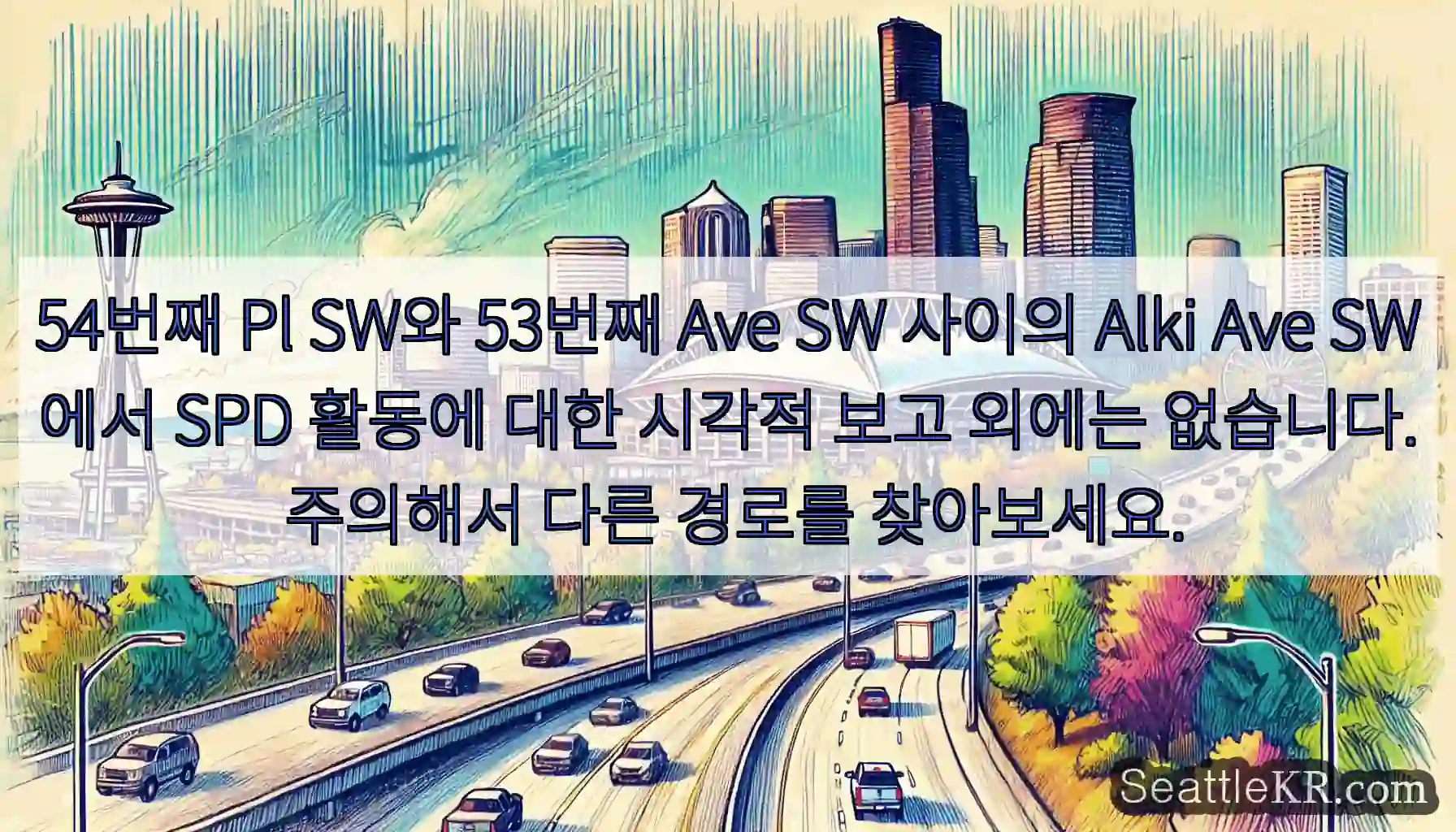 54번째 Pl SW와 53번째 Ave SW 사이의 Alki Ave SW에서 SPD 활동에