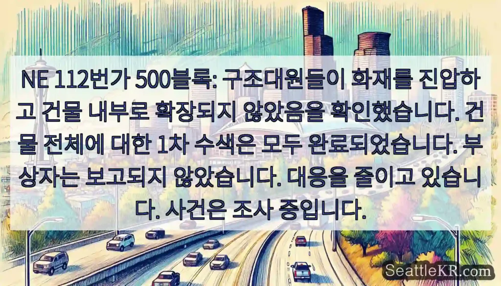 NE 112번가 500블록: 구조대원들이 화재를 진압하고 건물 내부로 확장되지 않았음을