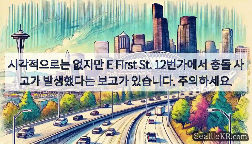 시각적으로는 없지만 E First St. 12번가에서 충돌 사고가 발생했다는 보고가
