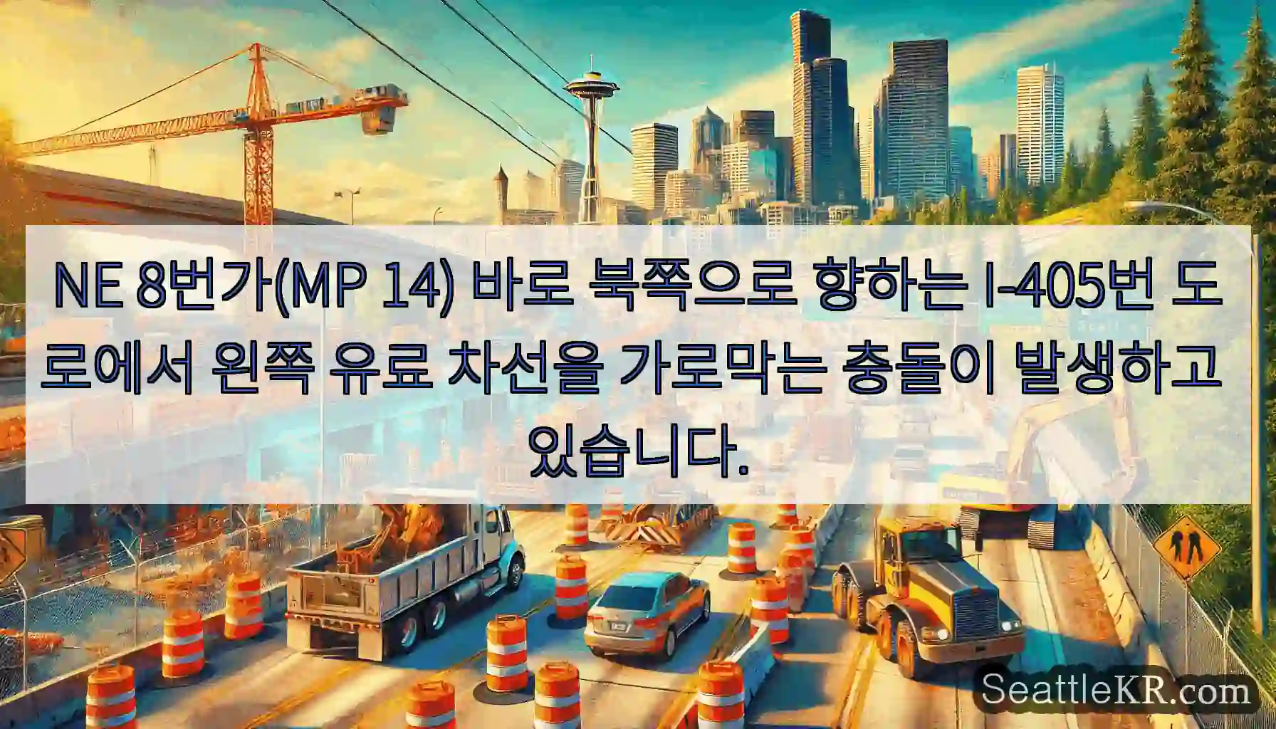 NE 8번가(MP 14) 바로 북쪽으로 향하는 I-405번 도로에서 왼쪽 유료 차선을