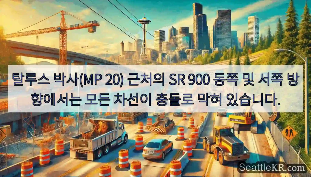 탈루스 박사(MP 20) 근처의 SR 900 동쪽 및 서쪽 방향에서는 모든 차선이 충돌로