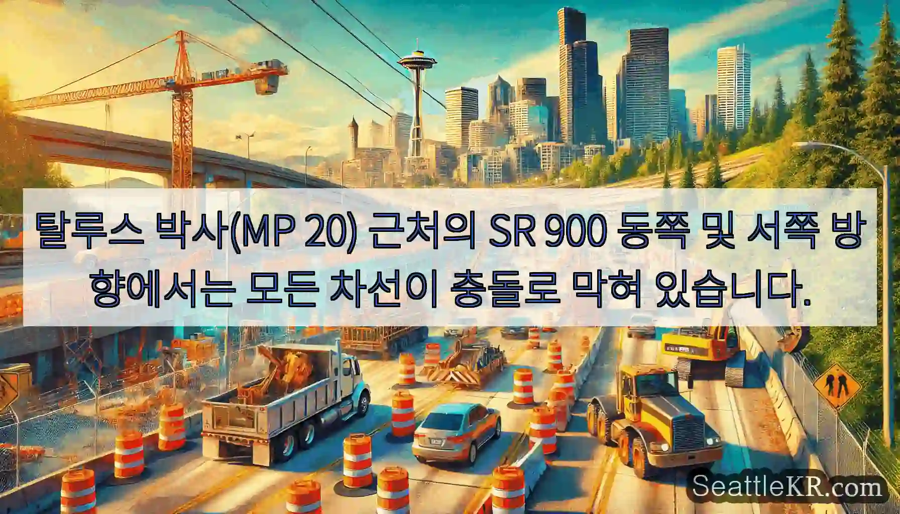 탈루스 박사(MP 20) 근처의 SR 900 동쪽 및 서쪽 방향에서는 모든 차선이 충돌로