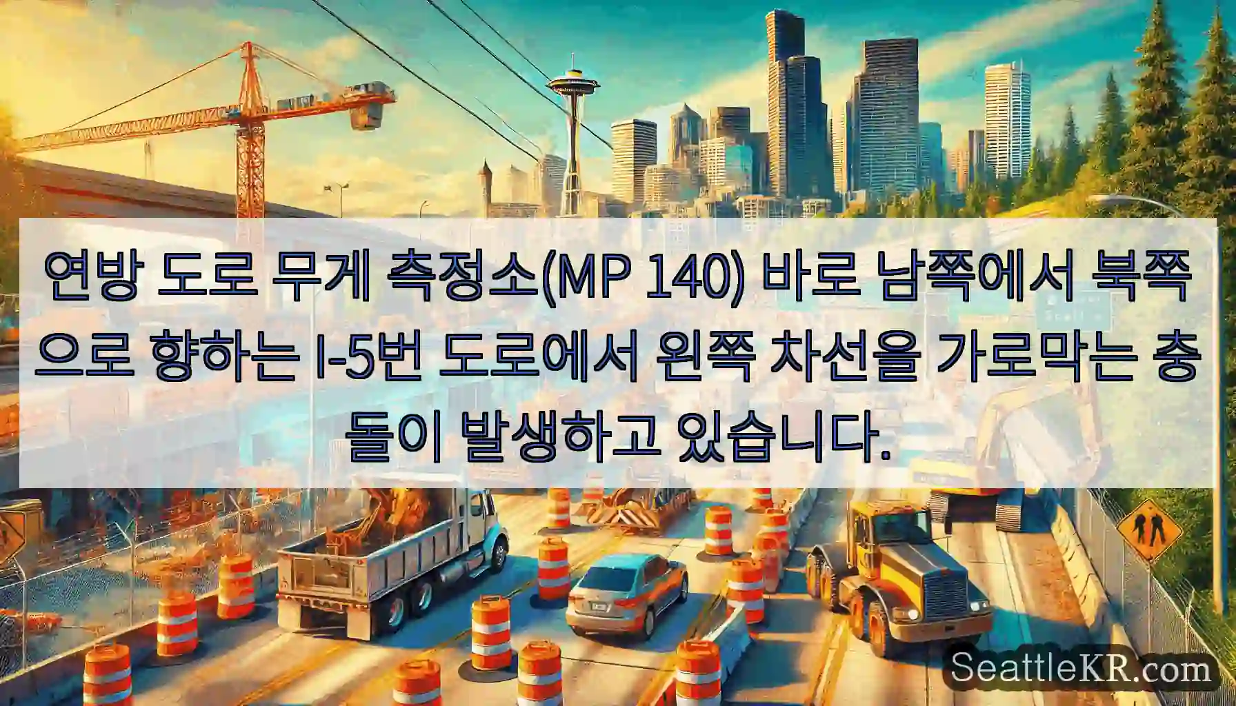 연방 도로 무게 측정소(MP 140) 바로 남쪽에서 북쪽으로 향하는 I-5번 도로에서