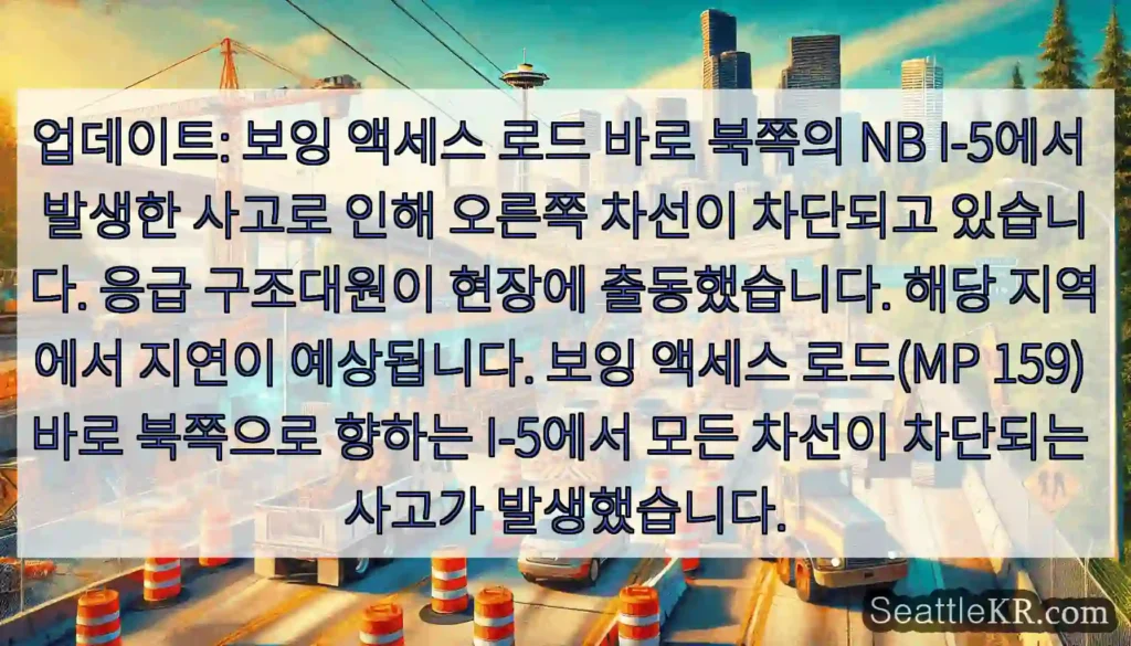업데이트: 보잉 액세스 로드 바로 북쪽의 NB I-5에서 발생한 사고로 인해 오른쪽