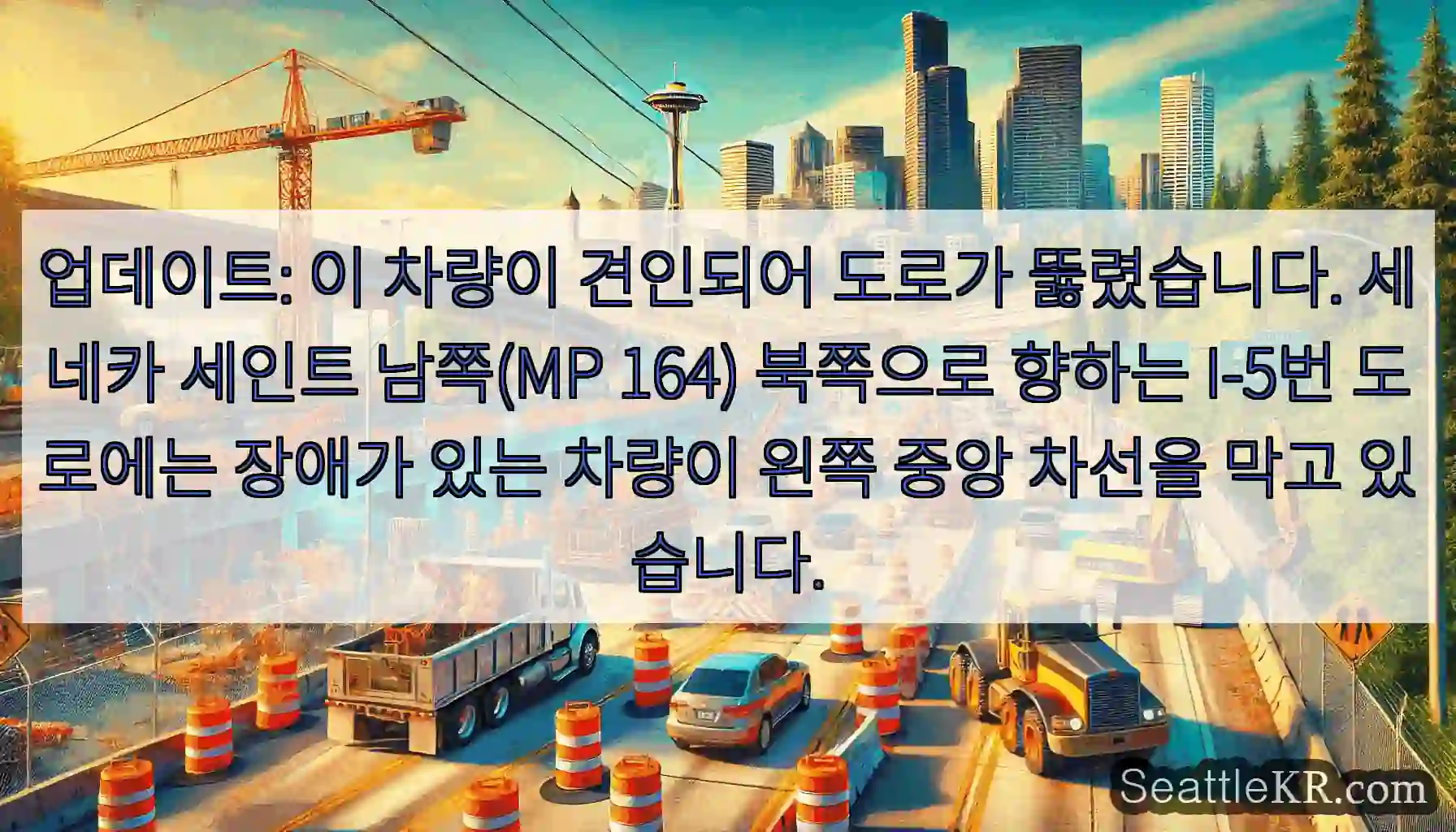업데이트: 이 차량이 견인되어 도로가 뚫렸습니다. 세네카 세인트 남쪽(MP 164)