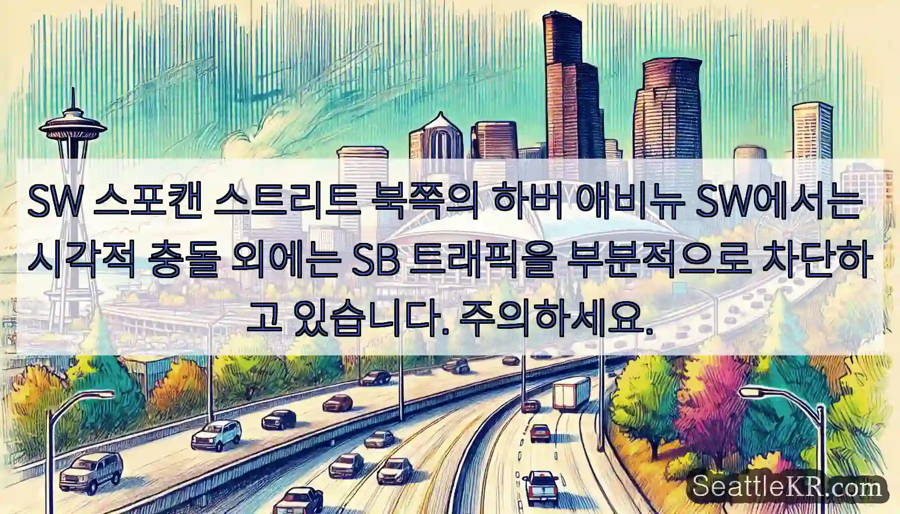 SW 스포캔 스트리트 북쪽의 하버 애비뉴 SW에서는 시각적 충돌 외에는 SB 트래픽을
