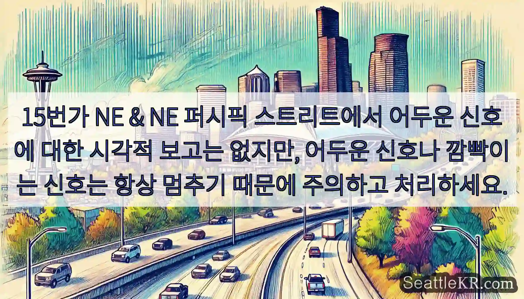 15번가 NE & NE 퍼시픽 스트리트에서 어두운 신호에 대한 시각적 보고는 없지만,