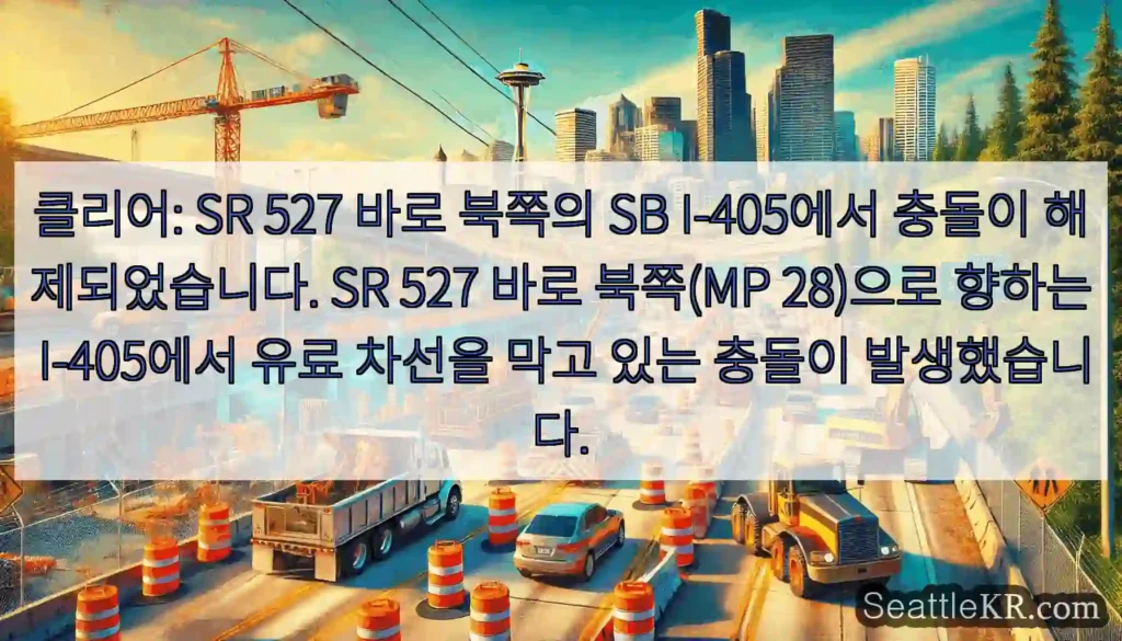 클리어: SR 527 바로 북쪽의 SB I-405에서 충돌이 해제되었습니다. SR 527
