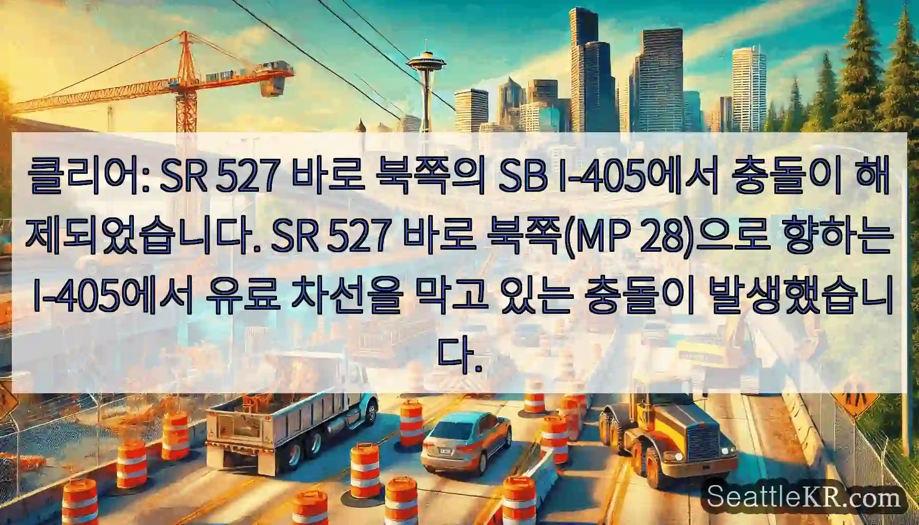 클리어: SR 527 바로 북쪽의 SB I-405에서 충돌이 해제되었습니다. SR 527