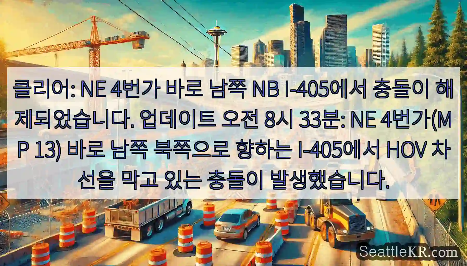 클리어: NE 4번가 바로 남쪽 NB I-405에서 충돌이 해제되었습니다. 업데이트 오전