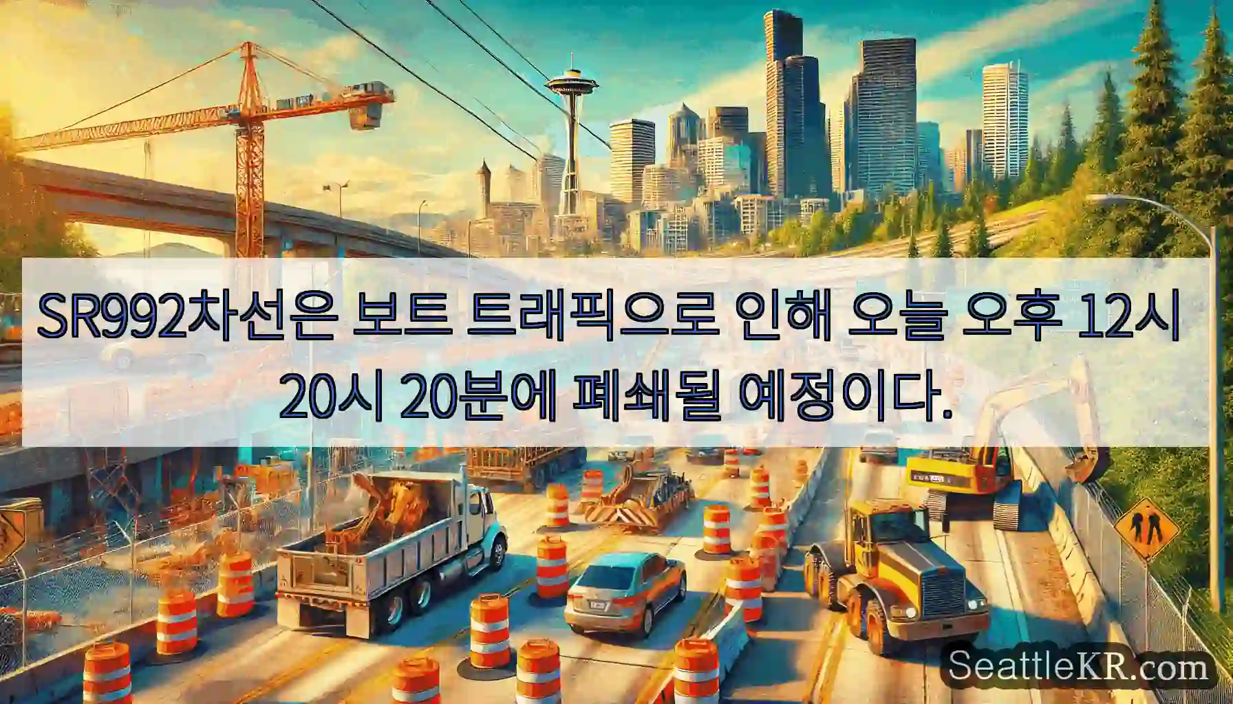 SR992차선은 보트 트래픽으로 인해 오늘 오후 12시 20시 20분에 폐쇄될 예정이다.